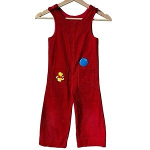 Vintage St Michael Winnie The Pooh Red Corduroy Overalls Kids 4T